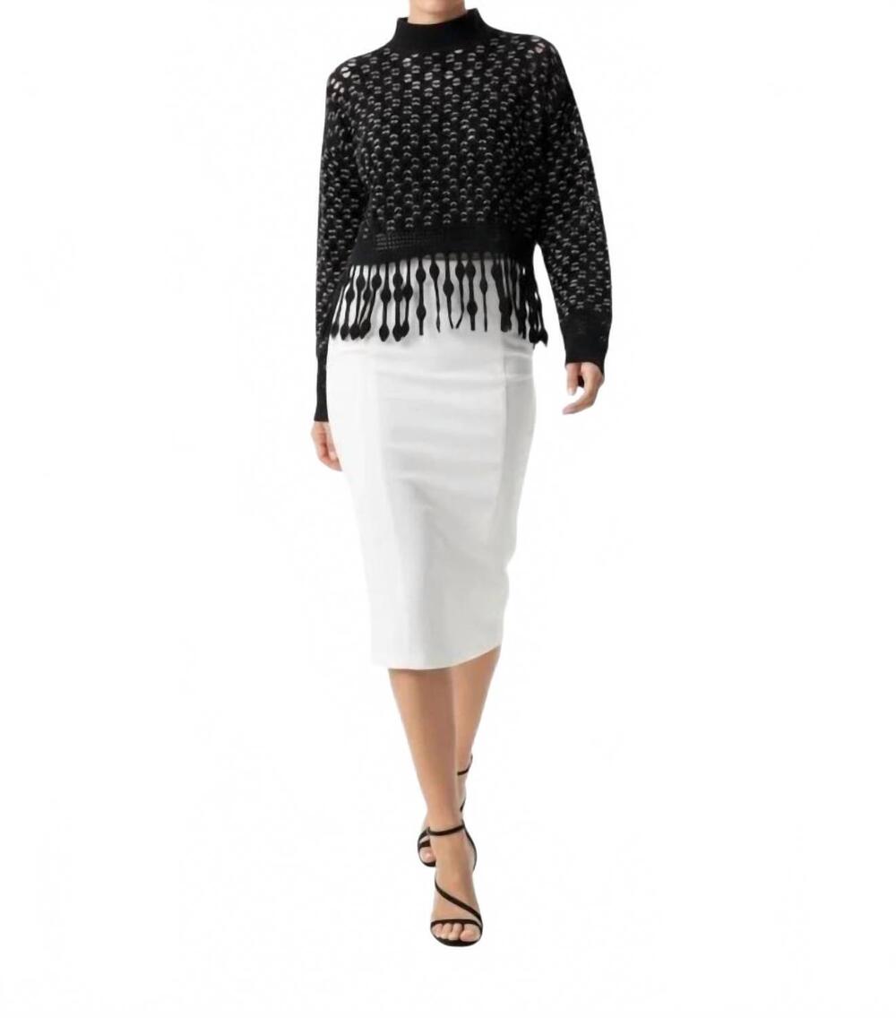 NEW SIMKHAI lattice fringe mock neck top in black